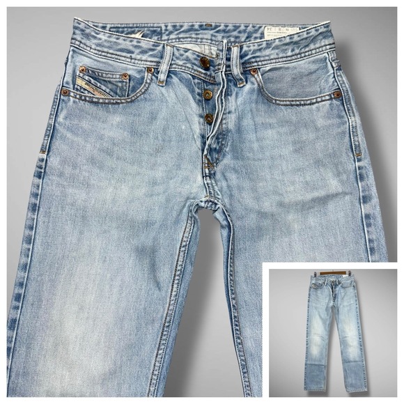 Diesel Jeans Mens 28x32 Blue Larkee Straight Leg Light Wash Button Fly 0073P - Picture 1 of 14